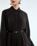 SIXDO G-Black Woven Loose Dress with Belt for Women